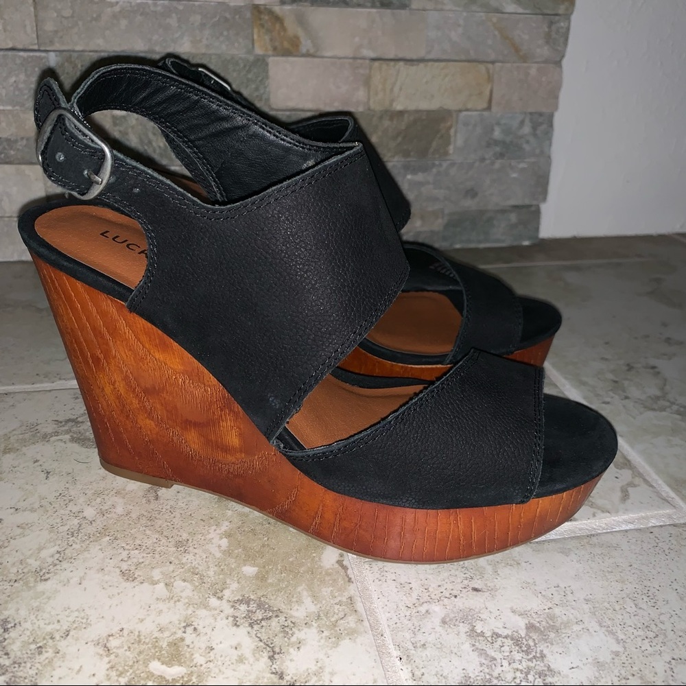 Lucky Brand Latella Leather Platform Wedge Sandals